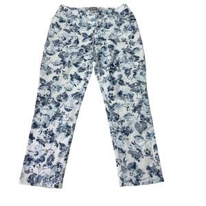 Chico's Sz 1 Blue White Floral Cropped Denim Jeans Blue White Summer Capri